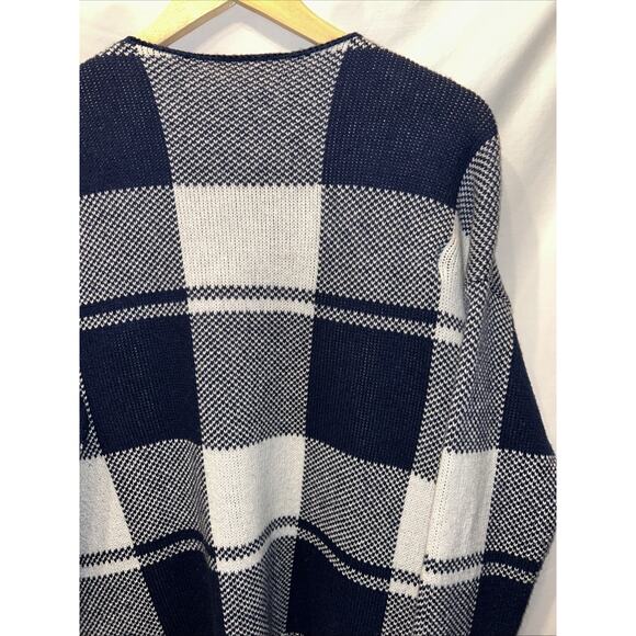 Ann Taylor Blue & White Plaid Open Front Duster Cardigan Wool Lagenlook Luxury - Picture 11 of 12